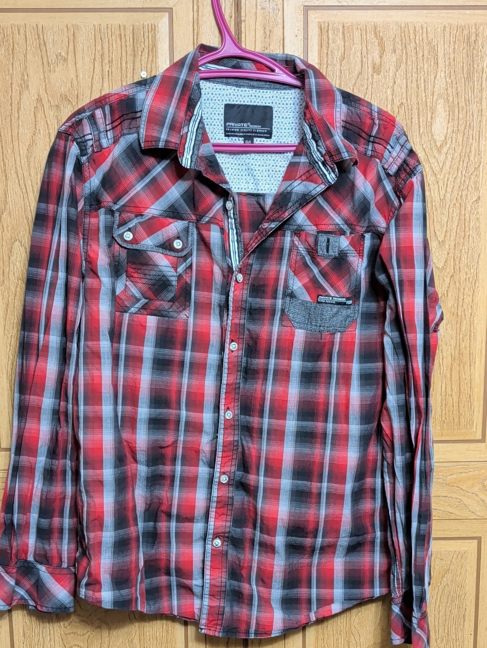 Private Label Red and Black Plaid Button-Down Shirt
